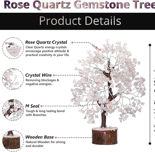 Rose Quartz Chakra Tree Of Life Healing Gemston Tree Reiki Home Decor Ornaments - Picture 3 of 8