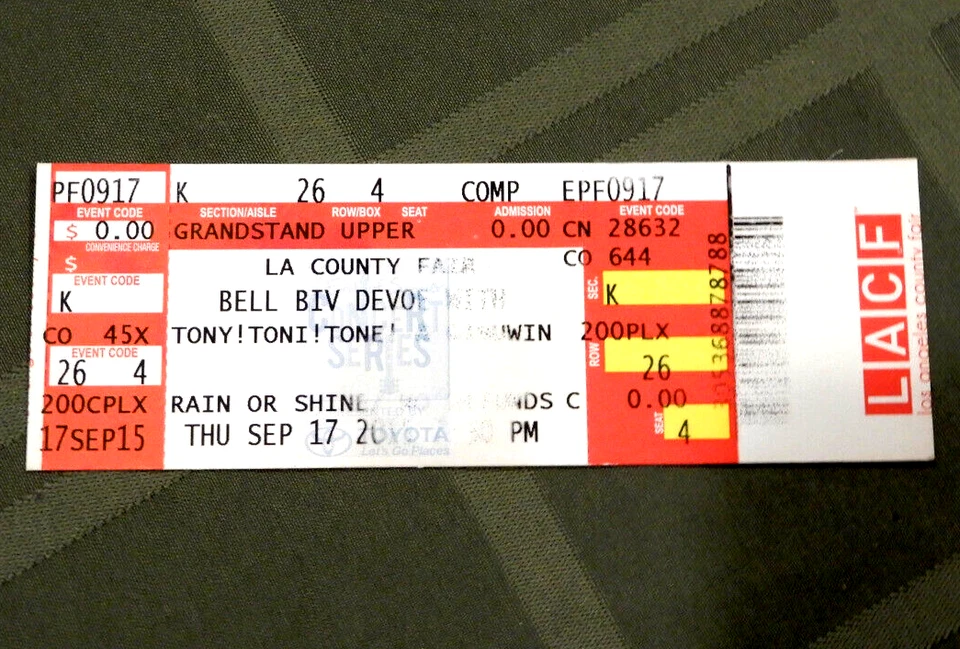BELL BIV DEVOE Tony and Ginuwin Concert UNUSED Ticket Stub 2015 L.A. COUNTY FAIR - Image 2 of 4
