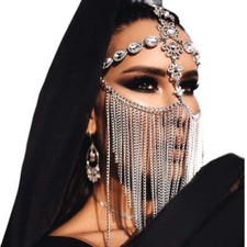 Crystal Tassel Face Mask Rhinestone Masquerade Mask Jewelry for Women Hair Face