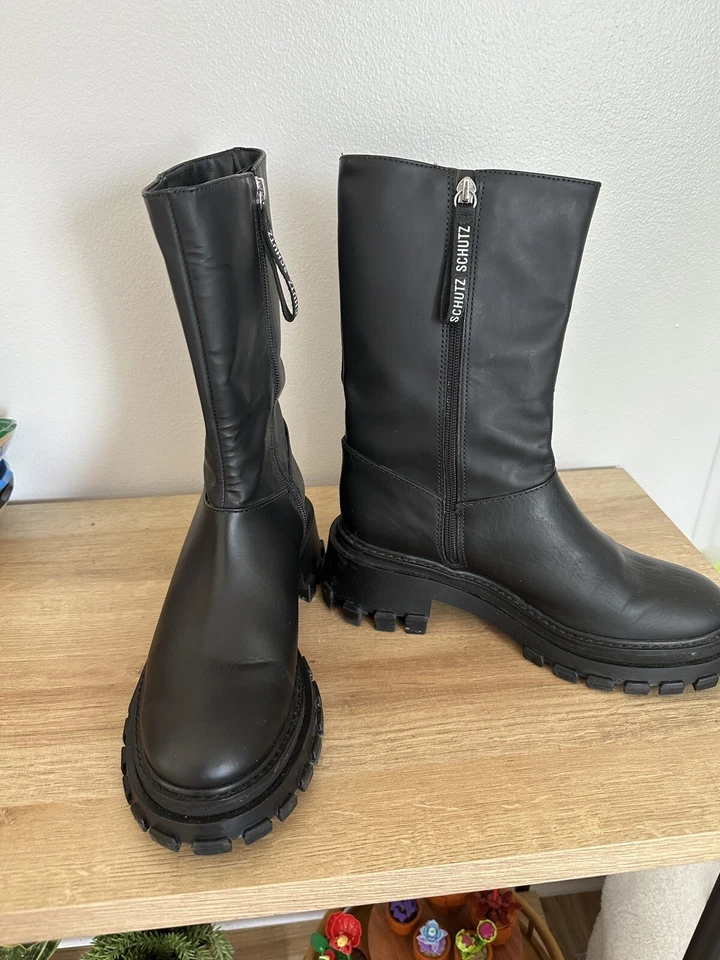 Schutz Juany зимние черные округлый носок середины икры зажим подошвы блок каблука ботильоны - Изображение 2 из 4