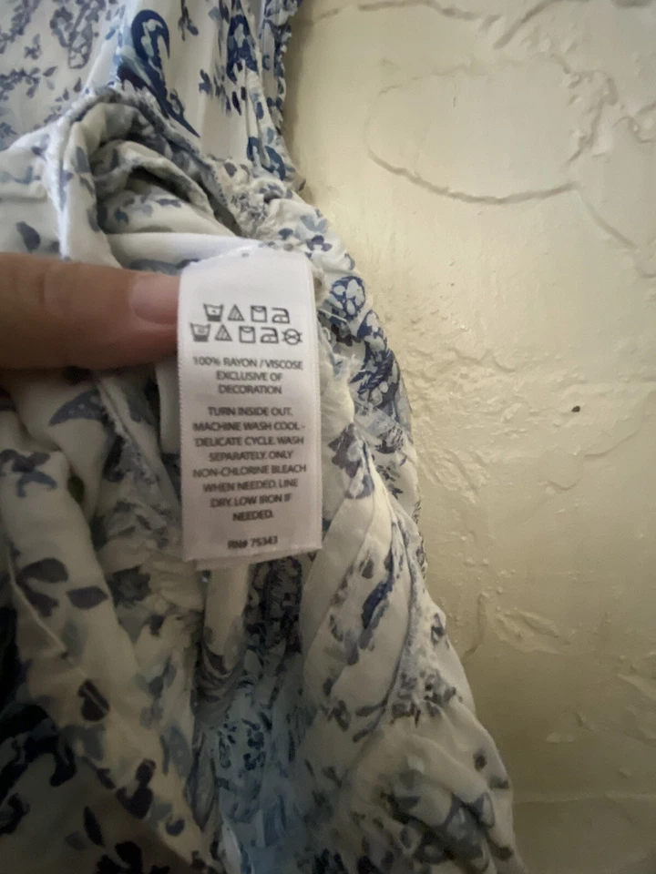 Vestido de cachemira floral blanco azul manga gorra acampanada talla M de LUCKY BRAND para mujer Foto 4 de 4