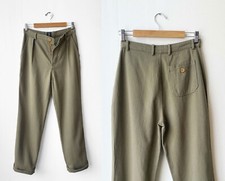 Herringbone French Work Pants Green - Straight Leg Trousers - Relaxed Soft Worn