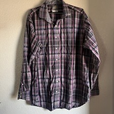 Men  s Thomas Dean Plaid Button Up Dress Shirt Purple Size XXL