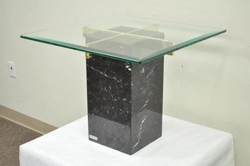 Vintage Artedi Italian Modern Brass Marble Glass Cantilever Accent Side Table - Picture 2 of 12