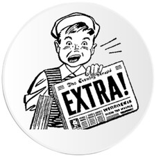Extra News Boy - Circle Sticker Decal 3 Inch - Read All About It Newspaper