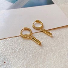 18K Gold Plated Circle Bar Dangle Drop Earrings for Women,Huggie Hoop Earrings