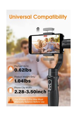 HOHEM 3-Axis Smartphone Gimbal – Face Tracking, Sport Mode, 12-Hour Battery For IPhone & Android