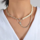 Punk Retro Jewellery Double layer Chain Pearl Snake Collar Statement Necklace