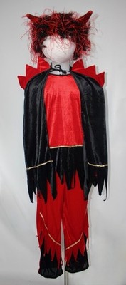 Kinder Samt Teufel Kostüm schwarz rot Halloween Kostüm & Perücke Alter 8 9 10