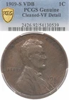 1909-S VDB 1C PCGS VF Det. Lincoln Wheat Cent