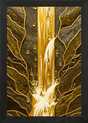 Goldener Wasserfall mit abstraktem Baum gerahmtes Wandbild Poster Leinwanddruck Bild