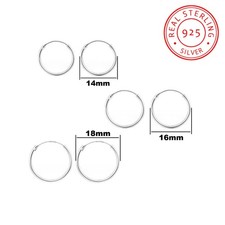 925 Sterling Silver Hoop Sleeper Earrings Hinged Small Large Ear Nose Rings Sets