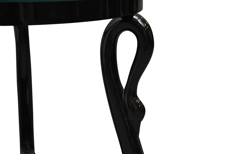 Pair Black Lacquer Side Tables with Swan Neck Supports on Trifed Bases - Image 2 of 4