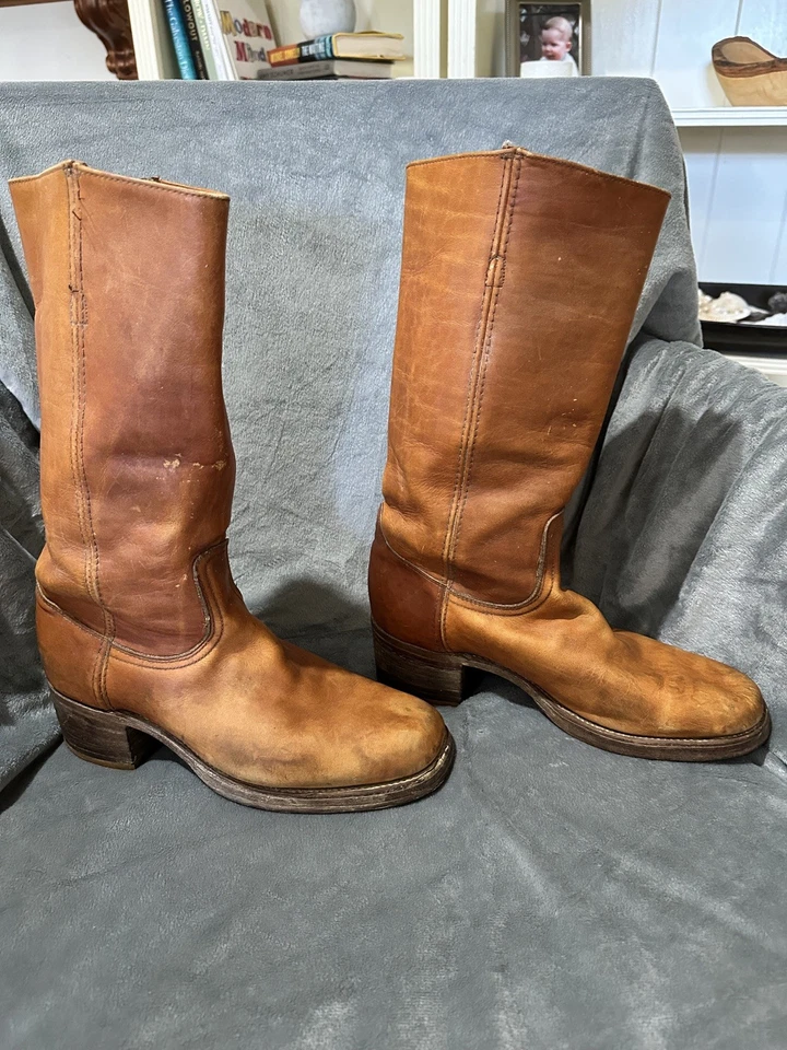 Botas Campus De Colección Años 70 Para Hombre 11 D Frye 2556 Etiqueta Negra Naranja/Tostado Cuero 15" Foto 4 de 4
