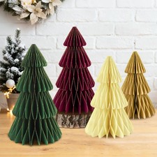 4 PCS Paper Christmas Tree 3D Honeycomb Ornaments Neutral Christmas Centerpie...