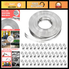 Adjustable Stainless Steel Hose Clamps Kit - 32.8FT Strap 30 Fasteners, DIY Cu