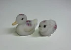 Fenton Art Glass Duckling & Bunny Rabbit Figurines Hand Painted by "KSB"