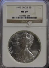 1992 US Silver Eagle $1 NGC MS69 Better Year