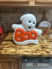 Halloween Vintage 12" Blow Mold Ghost Boo Plastic Light-Up Tabletop Decor