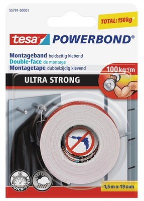 Tesa Powerbond Ultra Strong Montageband weiß, 19 mm x 1,5 m