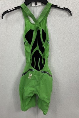 Speedo Girls Women's Lzr Racer X Open Back Kneeskin Swimsuit Bright Green  Sz 22