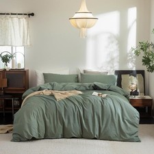 Duvet Cover Set 3 Piece 100 Cotton Washed Heathered Green Oversized King FOSSA
