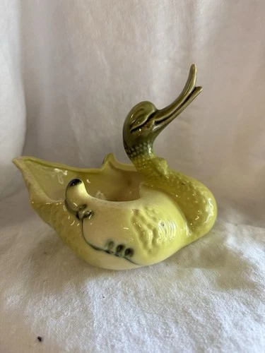 Vintage 1950 Hull Pottery Goose Swan Duck Planter Candy Bowl USA Chartreuse MCM