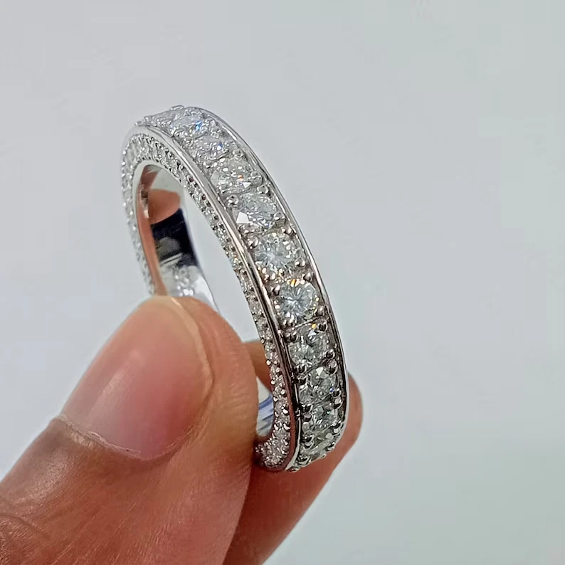 Кольцо с предложением из настоящего белого золота 14 карат с натуральным бриллиантом круглой огранки 5,50 карата Eternity - Изображение 3 из 4