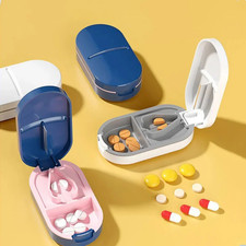 2 In 1 New Pill Cutter Splitter With Storage Compartment Box Medicine Tablet UK