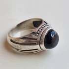 Vintage Victorian Ring Sterling Silver Engraved Black Onyx - Size 9