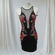 Forever 21 Black Floral Embroidered Sleeveless Party Dress Holiday Mesh Size S