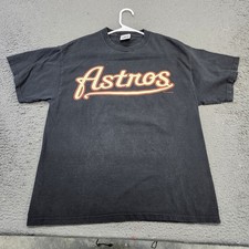 Vintage Houston Astros Shirt Mens Large Black MLB Baseball Dynasty 2004 Script