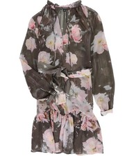 GUESS Womens Sheer Floral Ruffled Dress, brown, XS