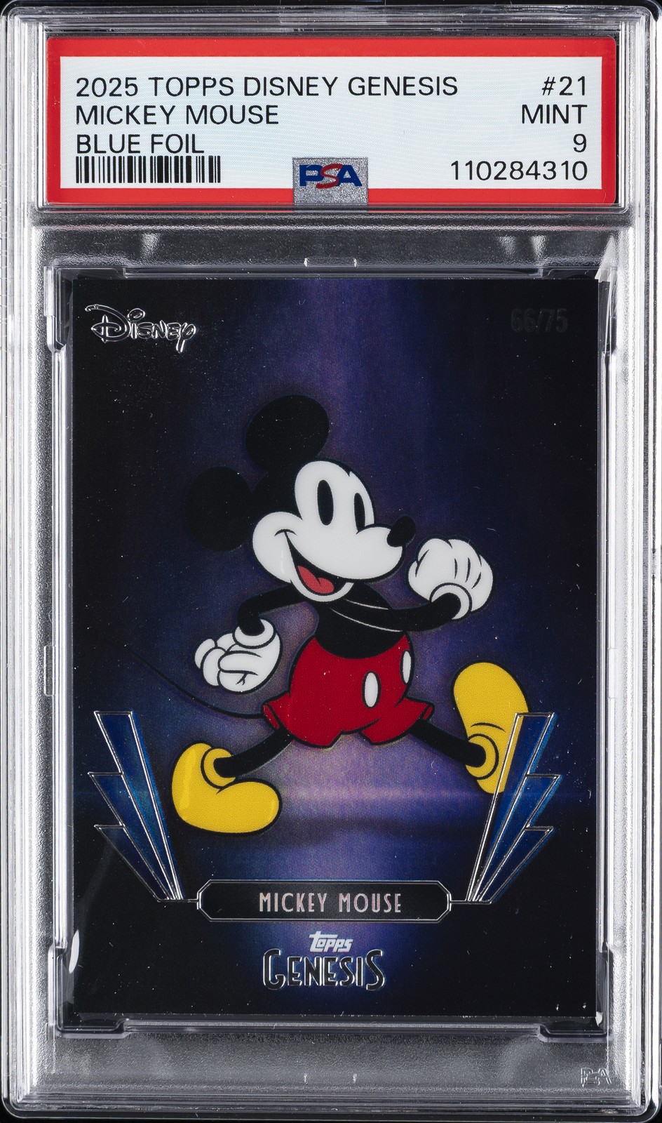 2025 TOPPS DISNEY GENESIS BLUE FOIL #21 MICKEY MOUSE 66/75 PSA 9