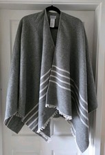 Warm Jigsaw cape/ Blanket Wrap/ shawl Grey white stripes wool mix made in Italy 