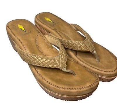 Volatile Woven Cork Wedge Sandals Tan Sz 10 Braided Strap Open Toe Faux Leather