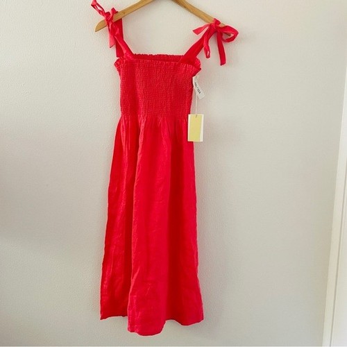 NWT Aritizia Wilfred Golden Hour Midi Tank Dress XS Black Smocked Tie Straps Red - Picture 5 of 6