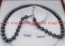 Pretty 8/10/12mm Rainbow Black South Sea Shell Pearl Round Beads Necklace 20''