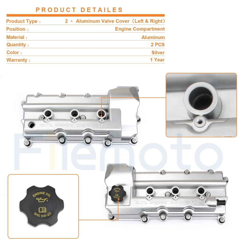 Aluminum Valve Covers for  07-10 Chrysler 300 Sebring Dodge Avenger Changer 2.7L - Imagen 2 de 4