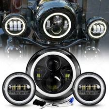 For Harley-Davidson Road King FLHR 7" LED Headlight Halo + 4.5" Passing Lights
