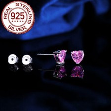 Pink CZ Heart Stud Earrings 6MM 925 Sterling Silver Charming Cubic Zirconia Gift