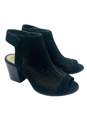 Vince Camuto VC Lavette Black Nubuck Perforated Peep Toe Block