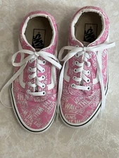 Vans Off the Wall Sneakers Pink/White Logo Lace Up Fabrid Top Rubber Sole