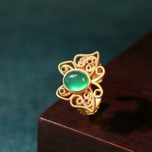 Authentic Green Real Jade Butterfly Ring Natural Jewelry Luxury 18K Gold Plated Women