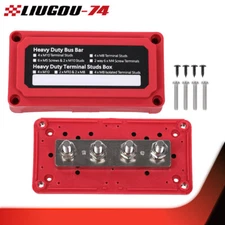 Red Heavy Duty 4 Way Bus Bar/Power Distribution Box Terminal Studs 300A 48V DC
