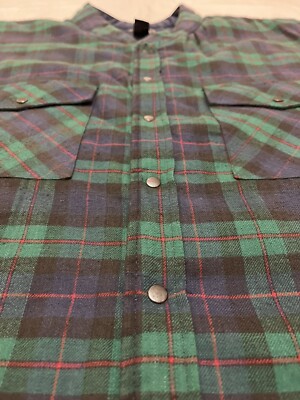 Vintage Architect Green Blue Red Plaid Flannel Quilted Snap Front