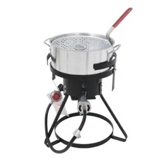 10.5 Qt Outdoor Propane Gas Fish Fryer Heavy Duty Aluminum Steel Iron Burner