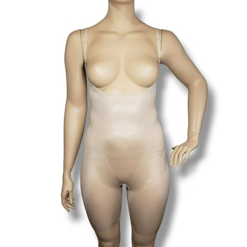Spanx Thinstincts 2.0 Open Bust Mid Thigh Bodysuit Womens 1X Champagne Beige - 第 1/12 張圖片