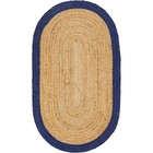 Natura Jute Oval Blue Border Area Rug Outdoor Farmhouse Large Carpet 4x6 8x10 ft