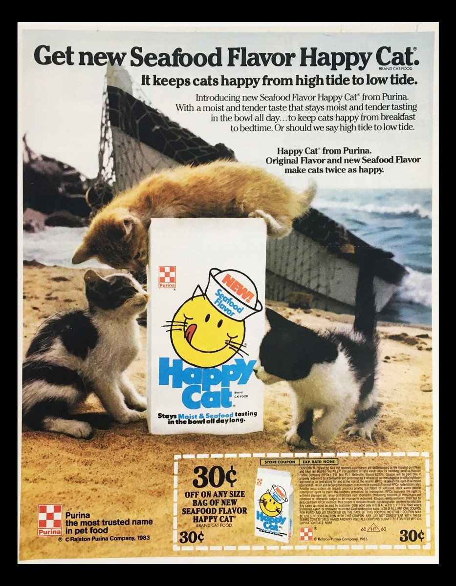 1983 Purina Happy Cat Moist Seafood Cat Food Circular Coupon